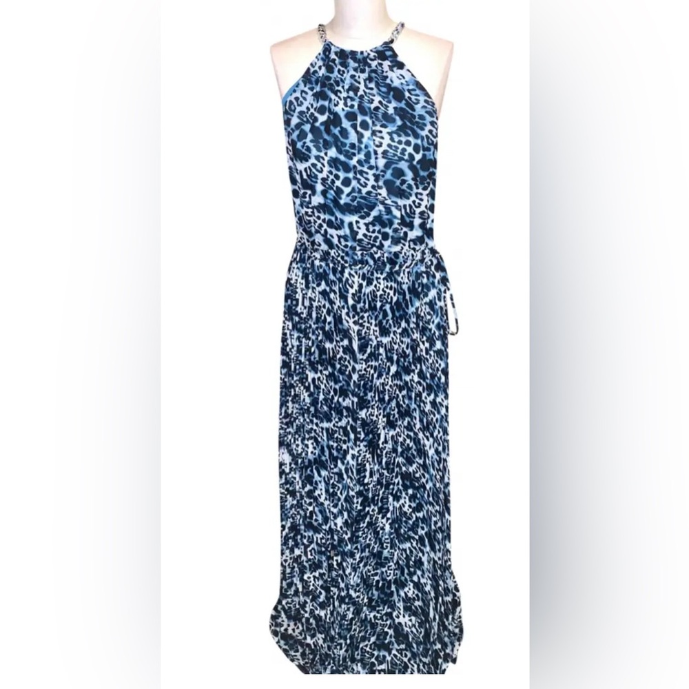 Caché Blue Leopard Print Maxi Dress S